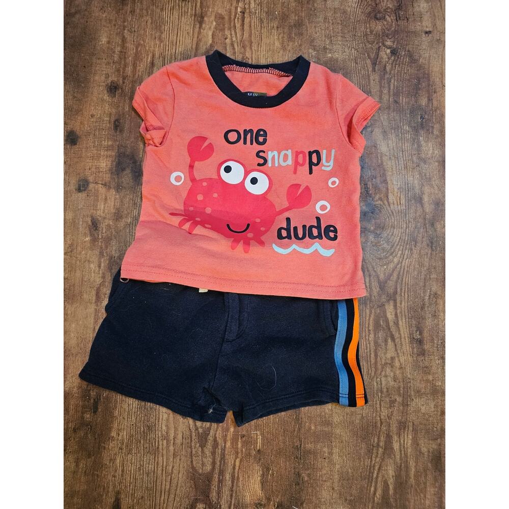 18M Baby Boy Pajama Set – "One Snappy Dude" Crab Tee & Shorts